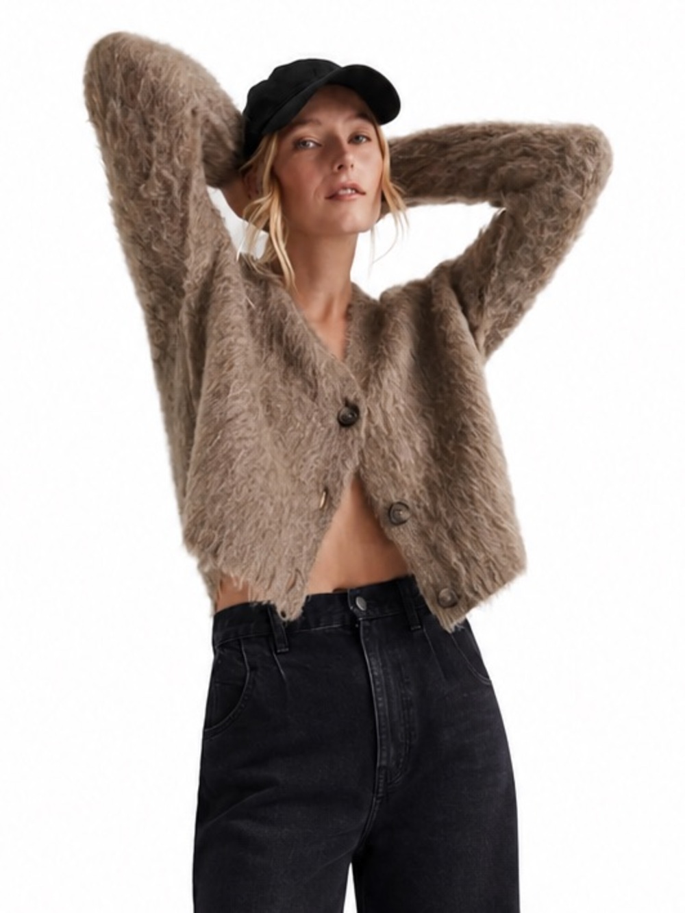 Madewell S Brushed V neck Fuzzy 0651 Cardigan Sweater Brown Alpaca Wool small